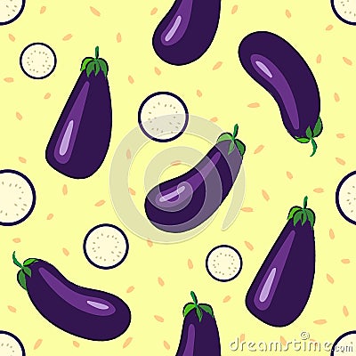 Seamless pattern. Background with the image of eggplant. Vector Illustration